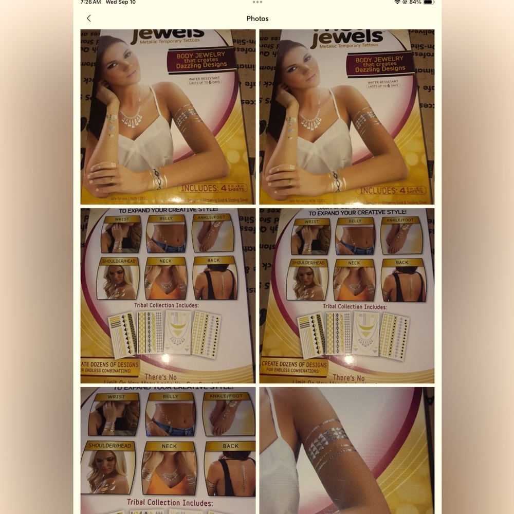 Hot Jewels Body temporary tattoos metallic new in box
